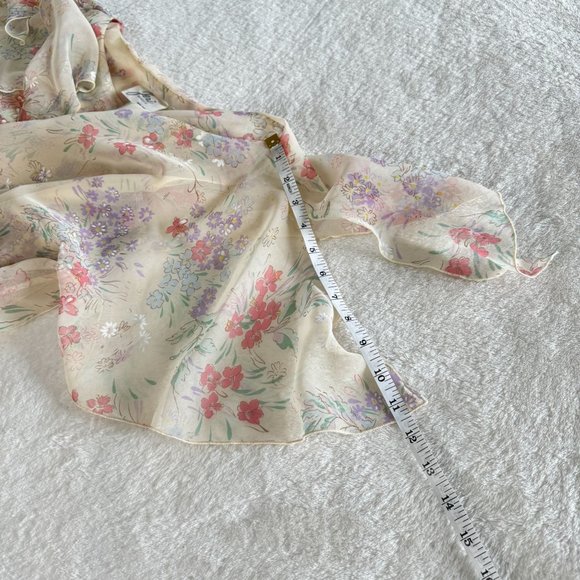 Jeri Modes Vintage 70s Sheer Chiffon Floral Midi Dress Womens M‎ Pink Tie Waist - Picture 11 of 12